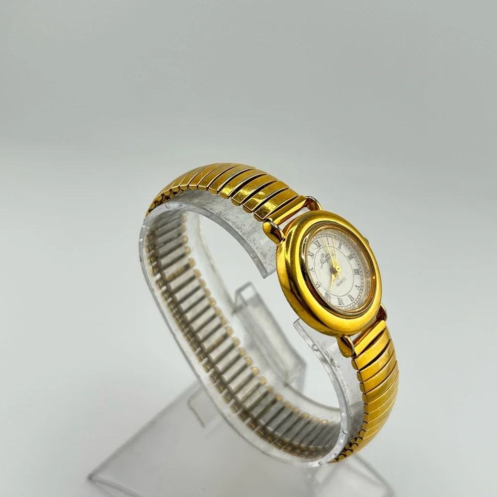 Pierre Jacquard Ladies Watch White Dial Gold Tone Stainless Stretch Bracelet 202